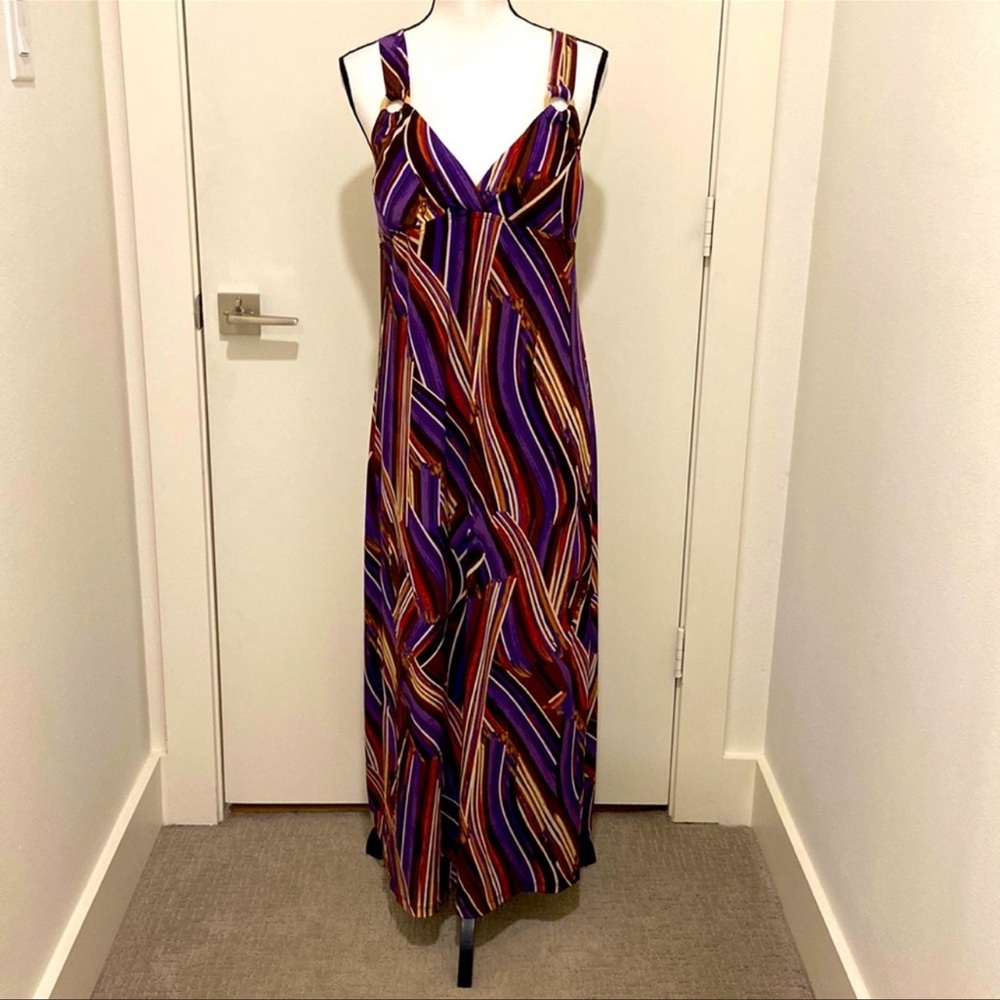 Purple/cream/brown/rust patterned maxi shift dress